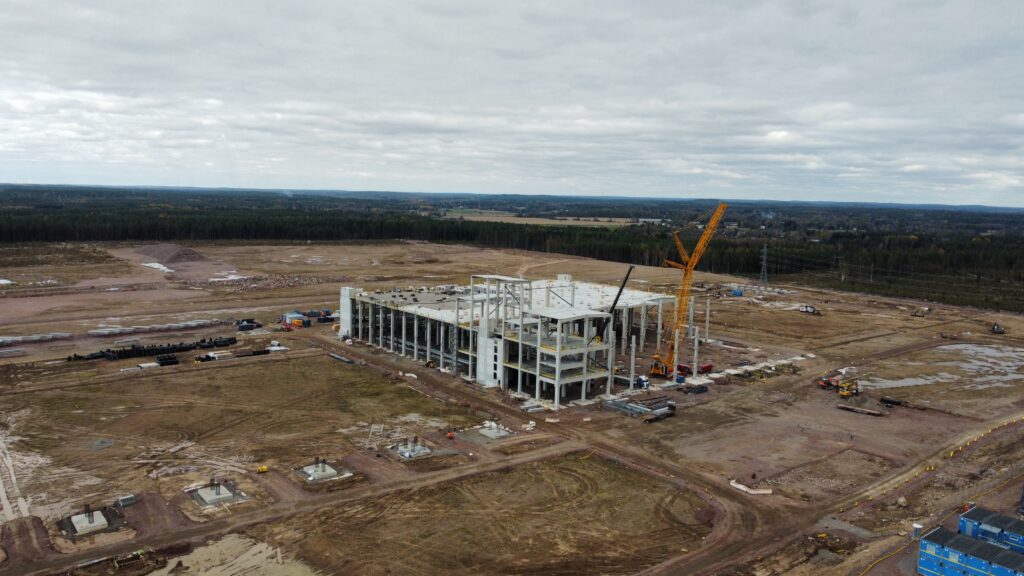 Aerial photo of the construction site of Easpring Finland’s Kotka plant in October 2025.